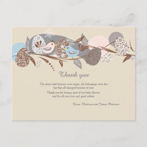 Chicks Couple Baby Shower Thank You Postcard