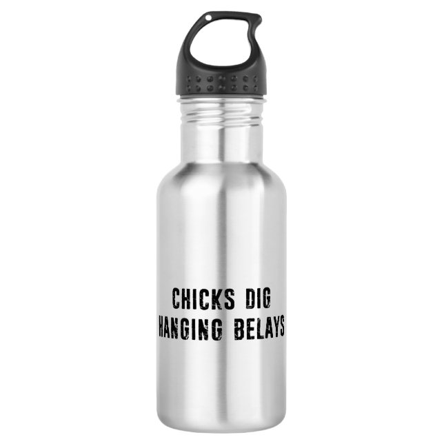 Chicks Dig Hanging Belays Rock Climbing Stainless Steel Water Bottle (Front)