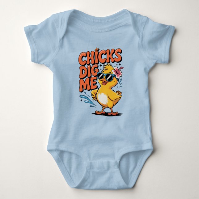 Chicks Dig Me – Funny Duck Pun Baby Bodysuit (Front)