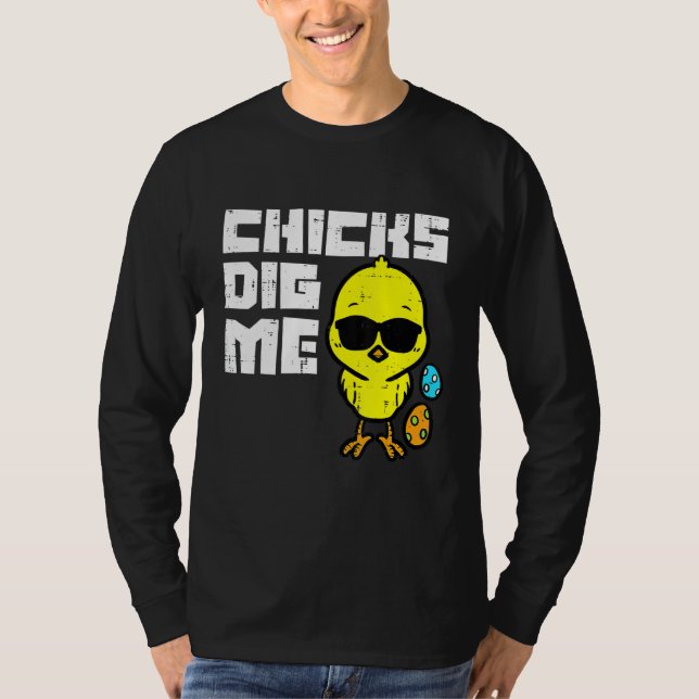 Chicks Dig Me Sunglasses Cool Toddler Boys Easter T-Shirt (Front)