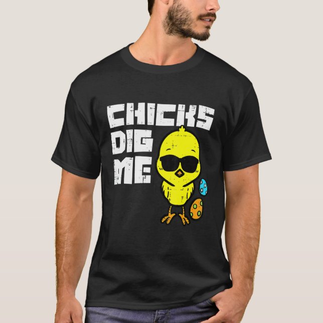Chicks Dig Me Sunglasses Cool Toddler Boys Easter T-Shirt (Front)