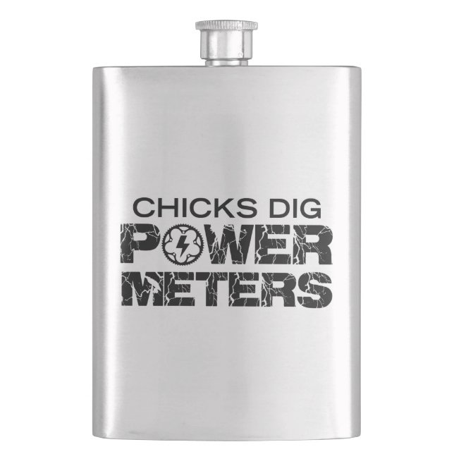 Chicks Dig Power Meters Hip Flask (Front)