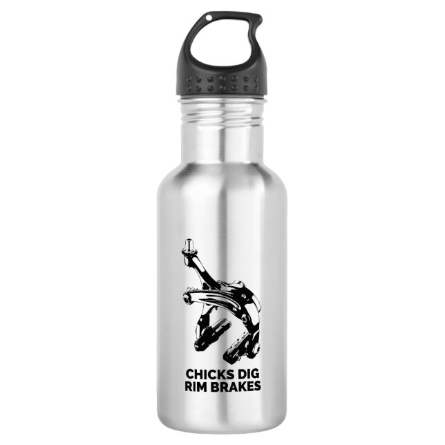 Chicks Dig Rim Brakes Stainless Steel Water Bottle (Front)