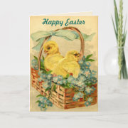 Chicks in a Basket Vintage Easter Greeting Card