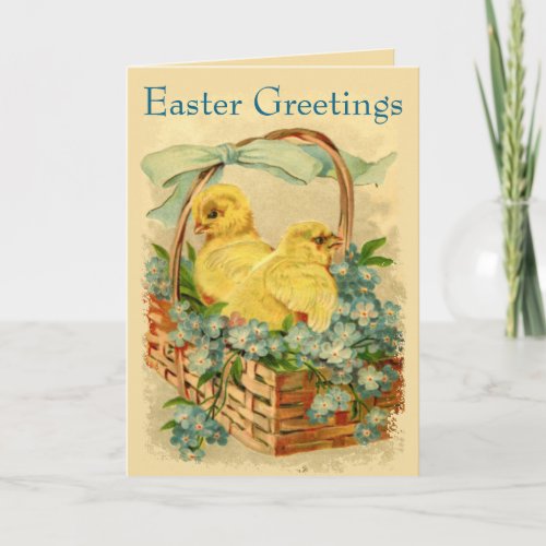 Chicks in a Basket Vintage Easter Greeting Card