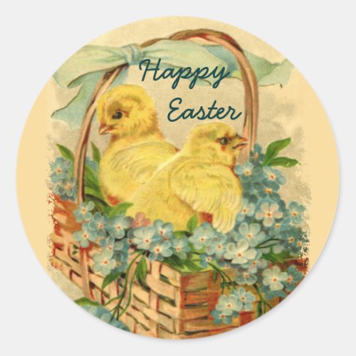 Chicks in a Basket Vintage Easter Stickers