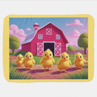 Chicks in Barnyard Happy Spring  Baby Blanket
