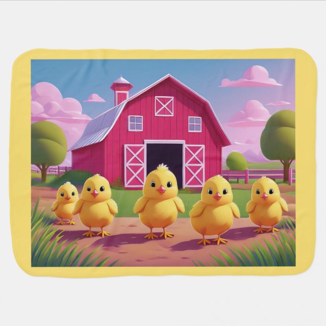 Chicks in Barnyard Happy Spring  Baby Blanket (Horizontal)