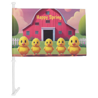 Chicks in Barnyard Happy Spring Custom Text Car Flag