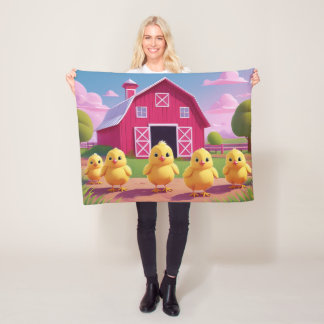 Chicks in Barnyard Happy Spring  Fleece Blanket