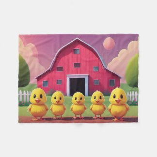 Chicks in Barnyard Happy Spring  Fleece Blanket