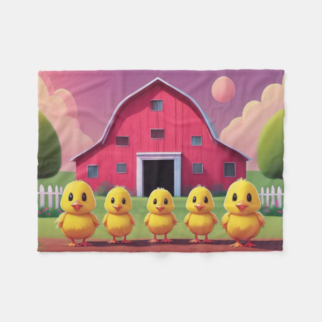 Chicks in Barnyard Happy Spring  Fleece Blanket (Front (Horizontal))