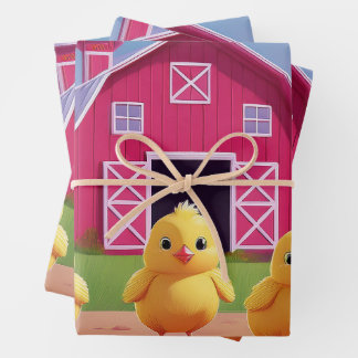 Chicks in Barnyard Happy Spring  Wrapping Paper Sheets
