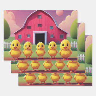 Chicks in Barnyard Happy Spring  Wrapping Paper Sheets