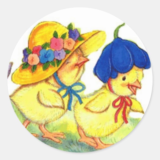 Chicks in Easter Bonnets Classic Round Sticker (Front)