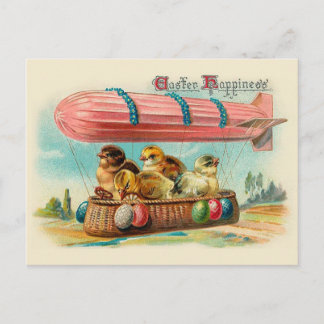 Chicks in Pink Blimp Vintage Easter Holiday Postcard