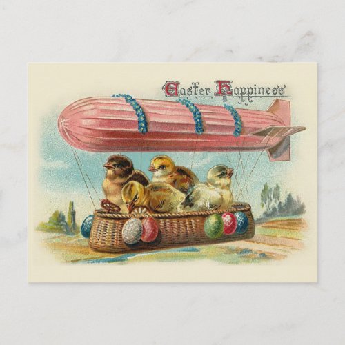 Chicks in Pink Blimp Vintage Easter Holiday Postcard