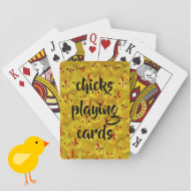 "Chicks Playing Cards" Cute Fun Yellow Pattern
