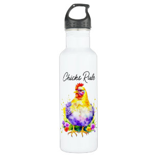 Chicks Rule   Cute Watercolor Chicken Art Stainless Steel Water Bottle