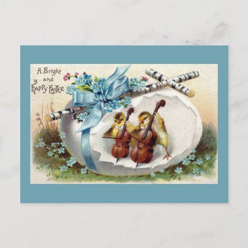 Chicks with Bows and Cellos Vintage Easter Egg Holiday Postcard