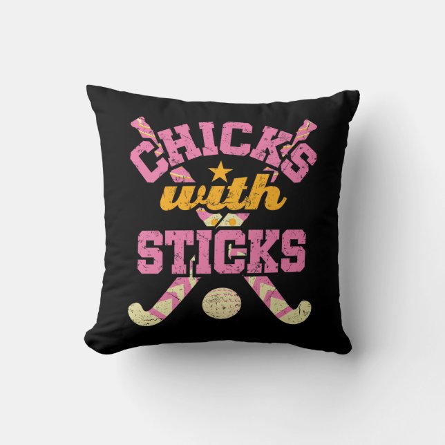 Chicks with Sticks Field Hockey Women Throw Pillow (Front)