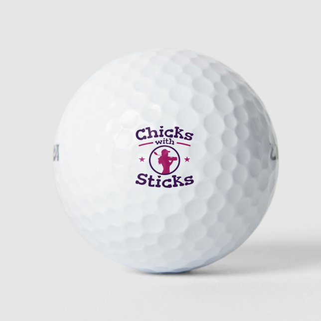 Chicks with Sticks Golf Golfing Golfer Women Golf Balls (Front)