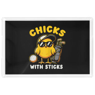 Chicks With Sticks Golfer Girl Woman Golf Club Gol Acrylic Tray