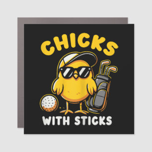 Chicks With Sticks Golfer Girl Woman Golf Club Gol Car Magnet