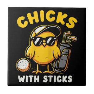 Chicks With Sticks Golfer Girl Woman Golf Club Gol Ceramic Tile
