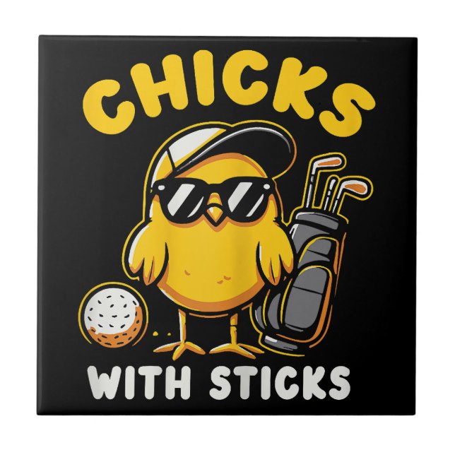 Chicks With Sticks Golfer Girl Woman Golf Club Gol Ceramic Tile (Front)