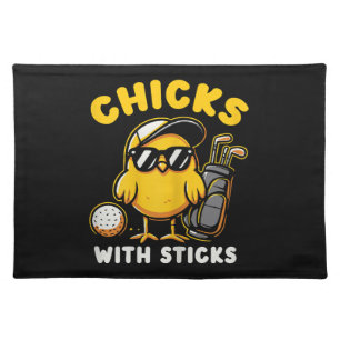 Chicks With Sticks Golfer Girl Woman Golf Club Gol Cloth Placemat