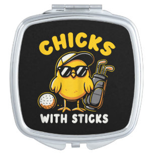 Chicks With Sticks Golfer Girl Woman Golf Club Gol Compact Mirror