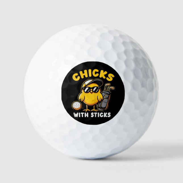 Chicks With Sticks Golfer Girl Woman Golf Club Gol Golf Balls (Front)