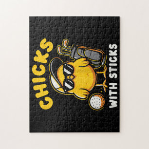 Chicks With Sticks Golfer Girl Woman Golf Club Gol Jigsaw Puzzle