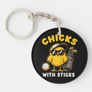Chicks With Sticks Golfer Girl Woman Golf Club Gol Keychain