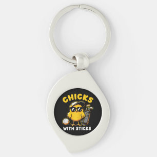 Chicks With Sticks Golfer Girl Woman Golf Club Gol Keychain