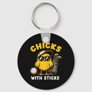 Chicks With Sticks Golfer Girl Woman Golf Club Gol Keychain
