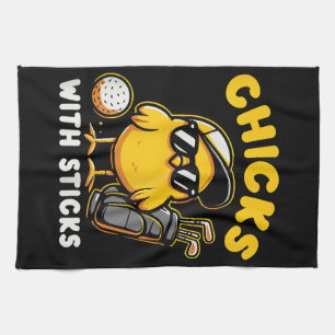 Chicks With Sticks Golfer Girl Woman Golf Club Gol Kitchen Towel