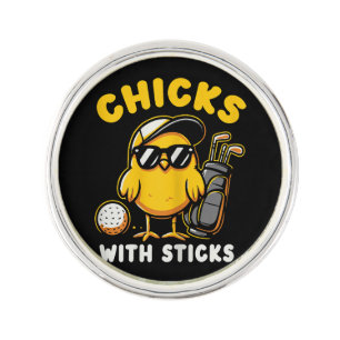 Chicks With Sticks Golfer Girl Woman Golf Club Gol Lapel Pin