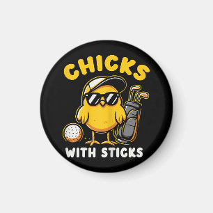 Chicks With Sticks Golfer Girl Woman Golf Club Gol Magnet