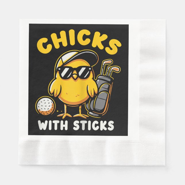Chicks With Sticks Golfer Girl Woman Golf Club Gol Napkins (Front)