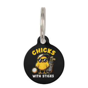 Chicks With Sticks Golfer Girl Woman Golf Club Gol Pet ID Tag