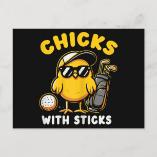 Chicks With Sticks Golfer Girl Woman Golf Club Gol Postcard