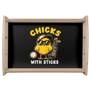 Chicks With Sticks Golfer Girl Woman Golf Club Gol Serving Tray