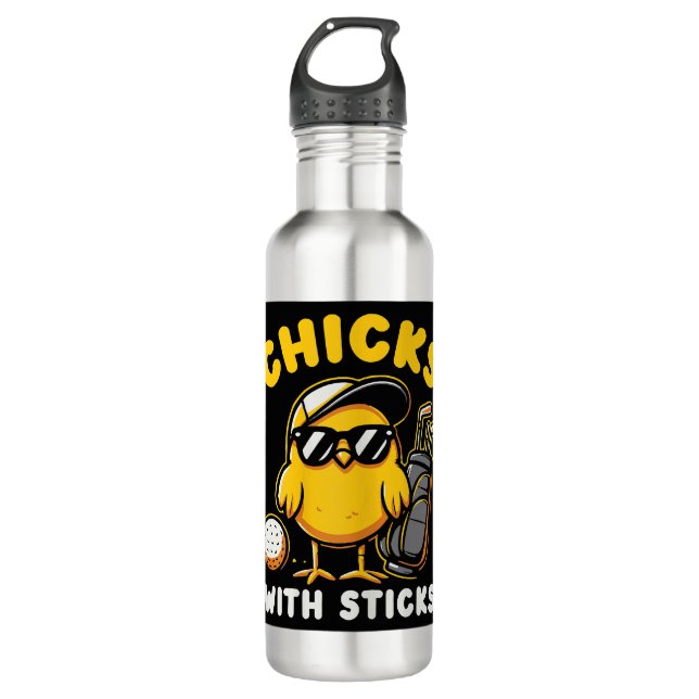 Chicks With Sticks Golfer Girl Woman Golf Club Gol Stainless Steel Water Bottle (Front)