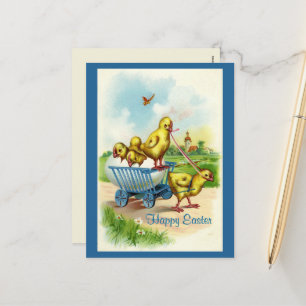 Chicky Wagon Easter Vintage Postcard