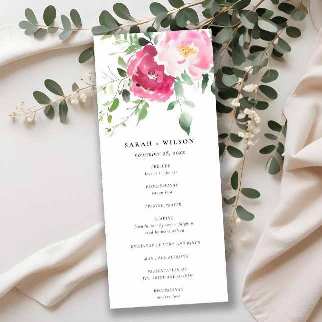 ChicPink Blush Burgundy Rose Wedding Program  (Creator Uploaded)