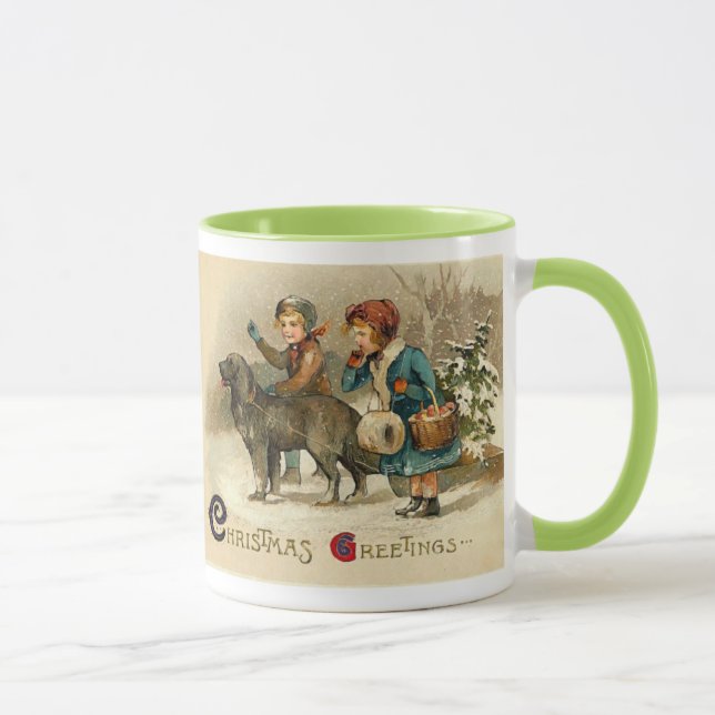 Chidren with a dog on  Christmas Day Mug (Right)