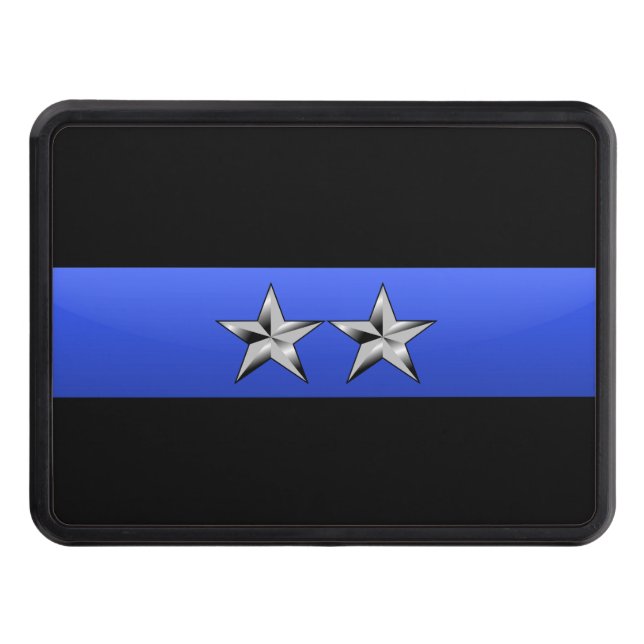 Chief (2-stars) Rank- Thin Blue Line Hitch Cover (Front)