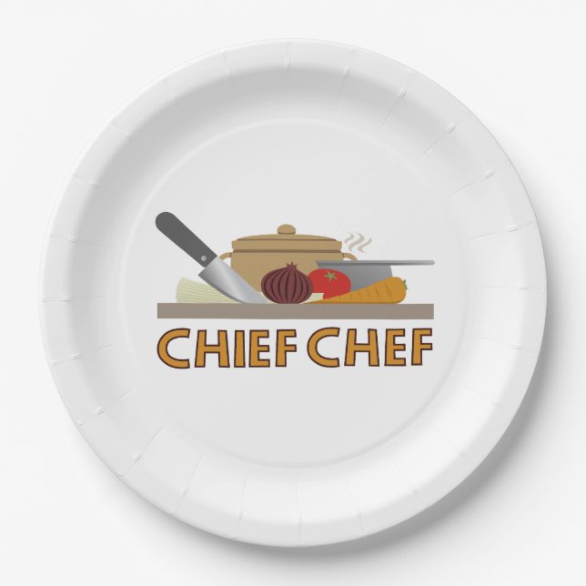 Chief Chef Illustrative Design Color Paper Plates (Front)